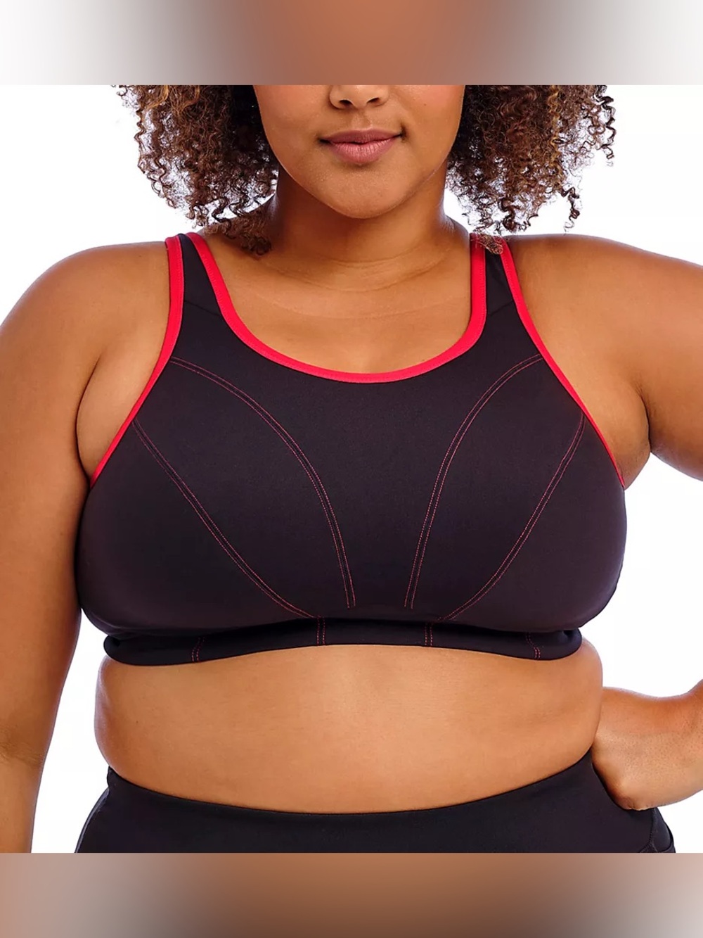 Goddess Sport Wireless Sports Bra Black with red trim, 36DD, NWT